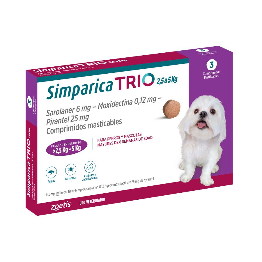 Simparica trio 2.6 - 5 kg antiparasitario para perros 3 comprimidos, , large image number null